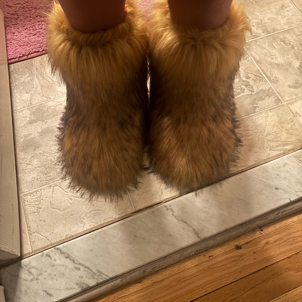 Faux Fur Slipper Boots in Brown and Black
